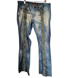 Vintage Dollhouse Lace-up Distressed Bootcut Low-Rise Jeans 34' Waist No Size